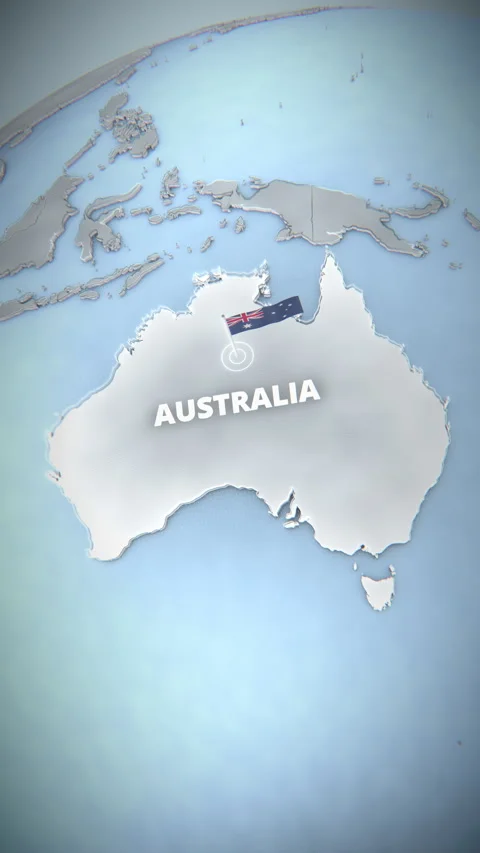 Vertical 3D map of Australia, Oceania with national flag Stock Footage 340104810