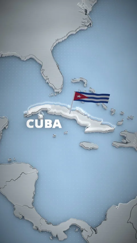Vertical 3D map of Cuba, Caribbean, with waving flag and highlight Stock Footage 340257890