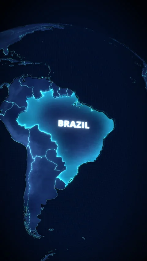 Vertical 3D Map Glowing Blue Highlight Brazil Mobile Ad Graphic Stock Footage 338359140