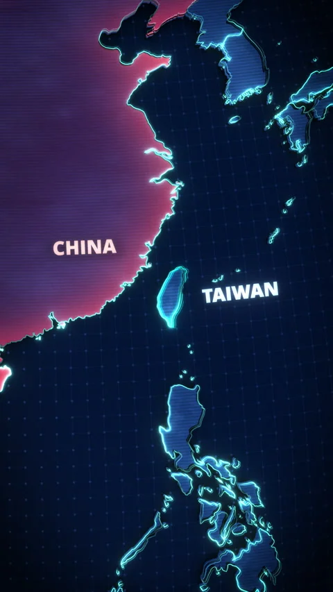 Vertical 3D Map Highlighting Taiwan and China for Regional News Vidéo 335078448
