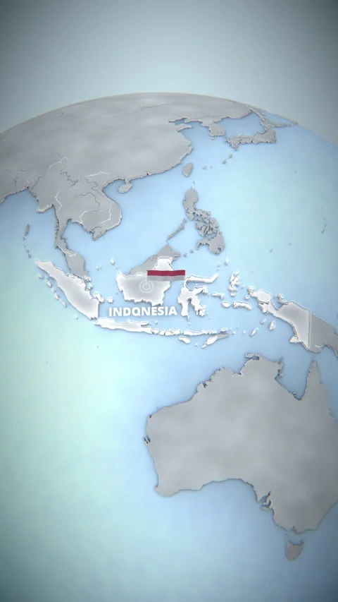 Vertical 3D Map of Indonesia, Southeast Asia with Flag and Text Stock Footage 340041473