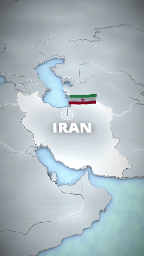 Vertical 3D map of Iran, Middle East with national flag for mobile promos. Stock Footage 340139456