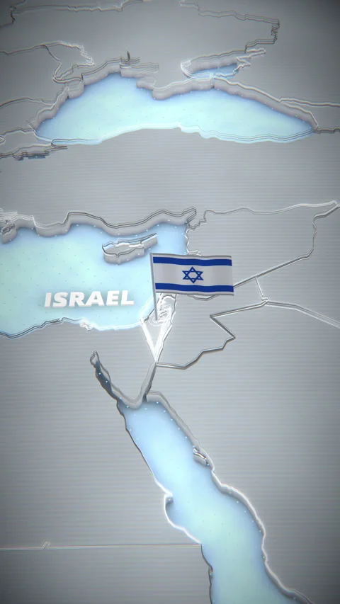 Vertical 3D Map of Israel with Glowing Borders and Flag Marker Stock Footage 335742451
