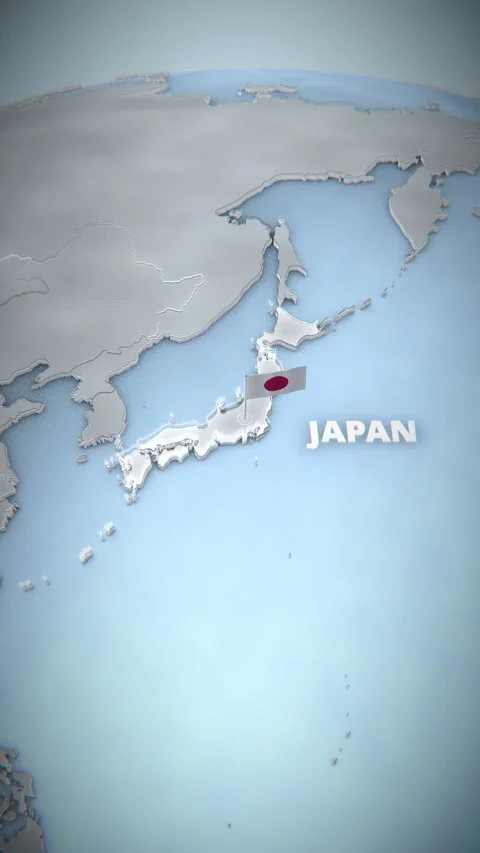 Vertical 3D Map Of Japan With National Flag And Typography For News Graphics 库存影片 336569347