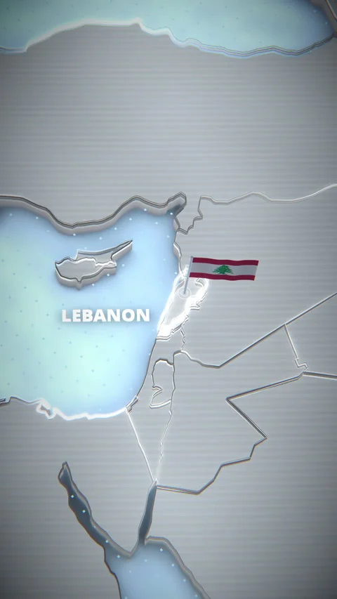Vertical 3D Map Of Lebanon With Waving Flag And Glowing Border For News Stock-Footage 336124170