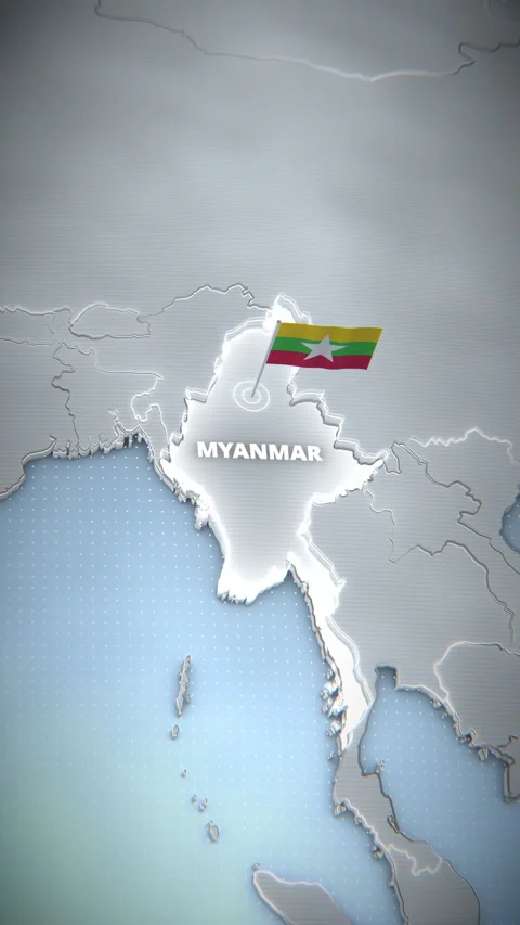 Vertical 3D Map Of Myanmar With Flag And Glowing Highlight Vidéo 338359575