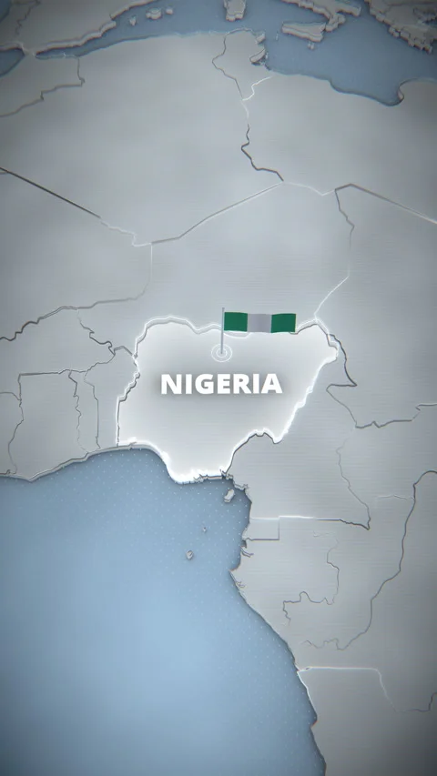 Vertical 3D map of Nigeria, West Africa, with a national flag and highlight. Stock Footage 340041371