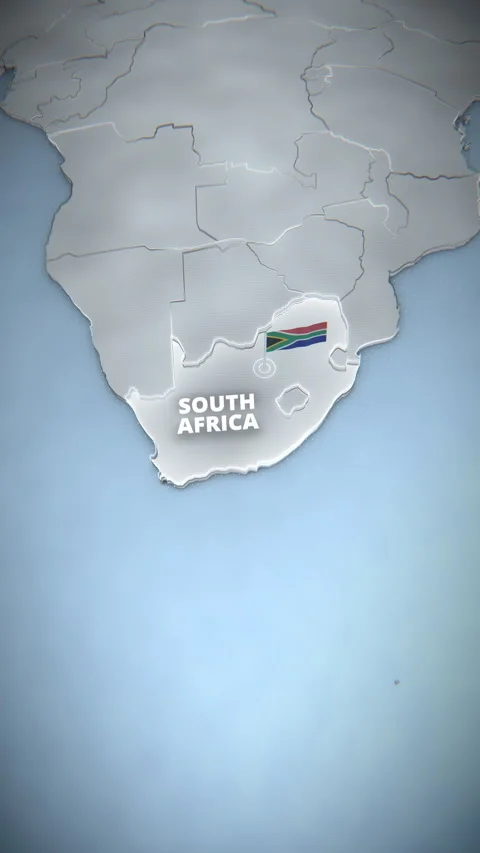 Vertical 3D map of South Africa, Africa, with a national flag and white text. Stock Footage 340041449