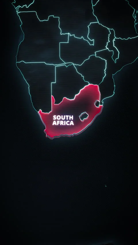 Vertical 3D map of South Africa, Africa, with a national flag and white text. Stock Footage 340133171