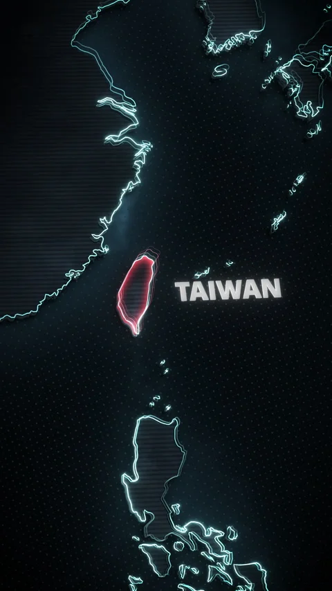 Vertical 3D Map of Taiwan with Red Glowing Highlight and Tech Style Vidéo 335078552