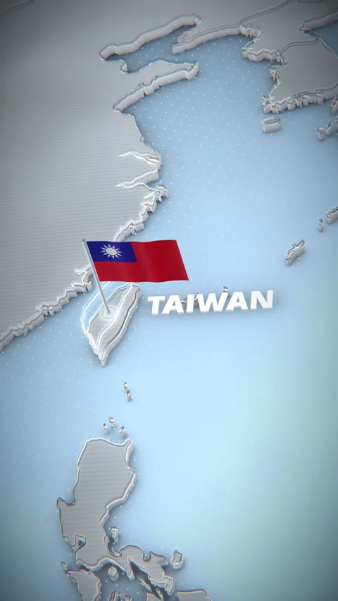 Vertical 3D Map Of Taiwan With Waving Flag And Pulsating Highlight 库存影片 335078407