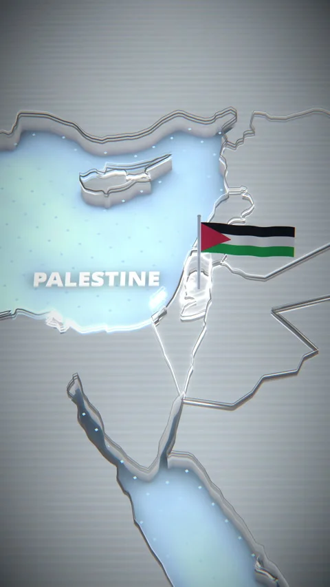 Vertical 3D Middle East Map Highlighting Palestine With Flag For News Broadcasts Stock Footage 336123123