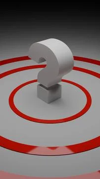 Vertical 3D question mark standing on red target rings illustration Stock Illustration