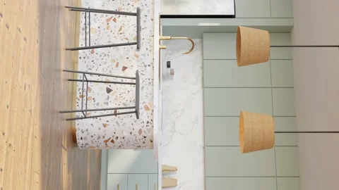 Vertical 3D Render Animation of a white modern minimalistic kitchen Video stock 241397131