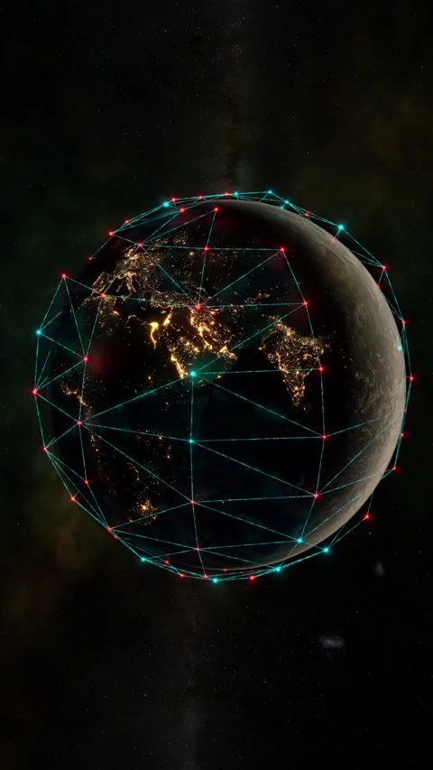 Vertical 3D Render Of Earth Satellite Network From Space Wide Shot Stock Footage 255297356