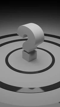 Vertical 3D render of question mark on glowing black concentric circles 스톡 일러스트