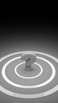 Vertical 3D render of question mark on glowing concentric white circles Stock Illustration