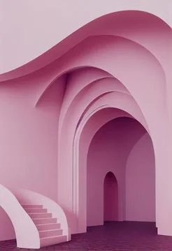 Vertical 3D rendered illustration of a pink interior architecture of an empty ap Stock Illustration