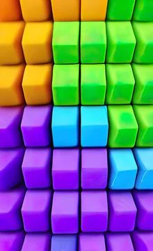 Vertical 3d rendering of colored cubes. Illustrazione stock
