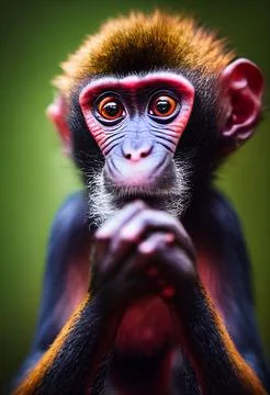 Vertical 3D rendering of a cute monkey Illustrazione stock