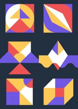 Vertical 3d rendering of geometric composition with simple shapes Illustrazione stock