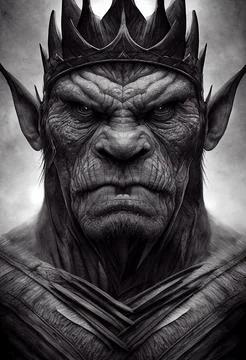 Vertical 3D rendering of a grey ork king Stock Illustration