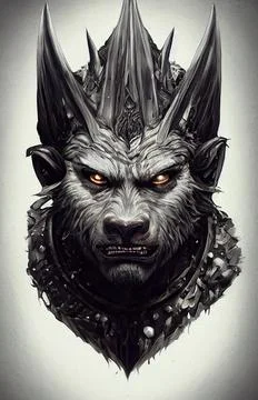 Vertical 3D rendering of a grey werewolf Stock Illustration