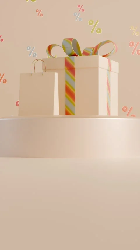 Vertical 3D shopping bag gift box sale discount percent, banner template mockup Stock Footage 331224495