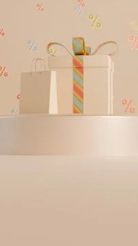 Vertical 3D shopping bag gift box sale discount percent, banner template mockup Stock Illustration