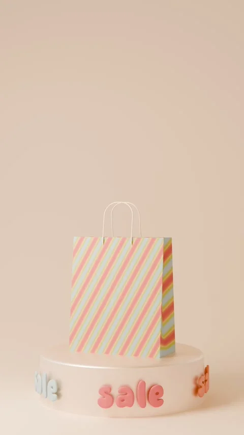 Vertical 3D shopping bag spring easter summer sale, banner template mockup Stock Footage 331290628