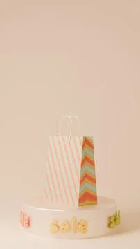 Vertical 3D shopping bag spring easter summer sale, banner template mockup Stock Illustration