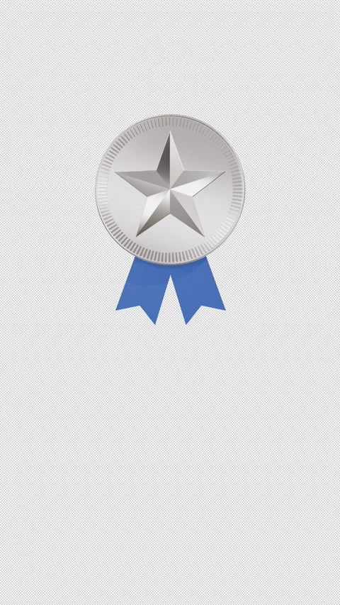 Vertical 3D Silver Medal with Blue Ribbon Scale Up Reveal 4K Stock Footage 333046818