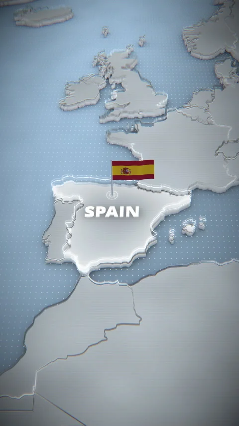 Vertical 3D Spain Map Highlight With Flag And Glowing Borders Stock Footage 337968077