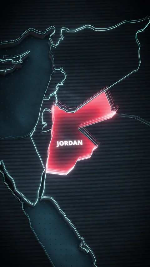 Vertical 3D Tactical Map Of Middle East With Red Alert Highlight On Jordan Stock Footage 336126244