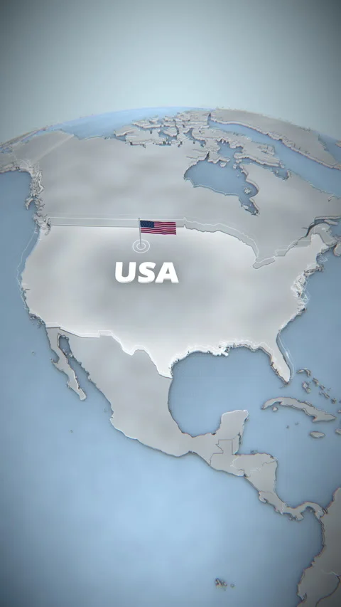Vertical 3D United States Map Animation With Flag And Text For Broadcast News Stockbeeldmateriaal 335237325