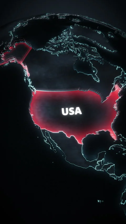 Vertical 3D United States Map with Red Glowing Highlight and Text Stockbeeldmateriaal 335715996