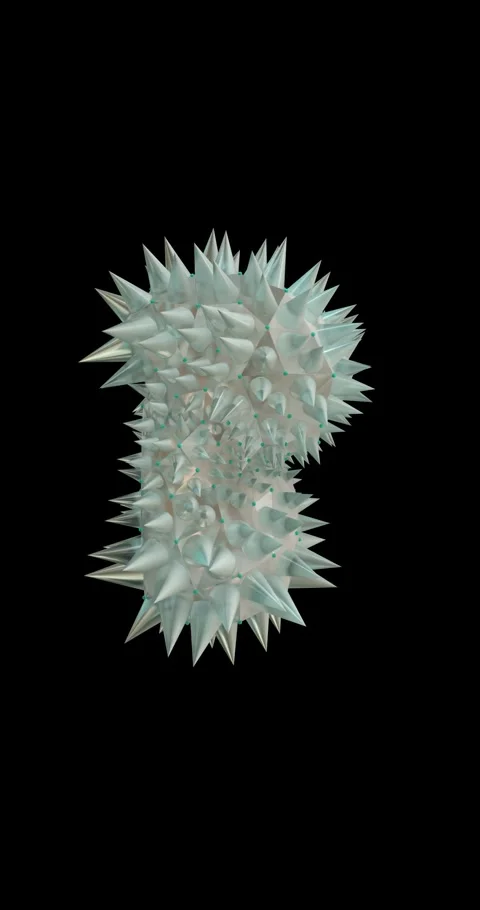 Vertical 3D Virus-like Structure with Spiked Geometry on Black Background Stock Footage 284449410