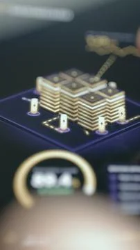 Vertical 3D visualization presents a connected battery storage facility Stock Photos