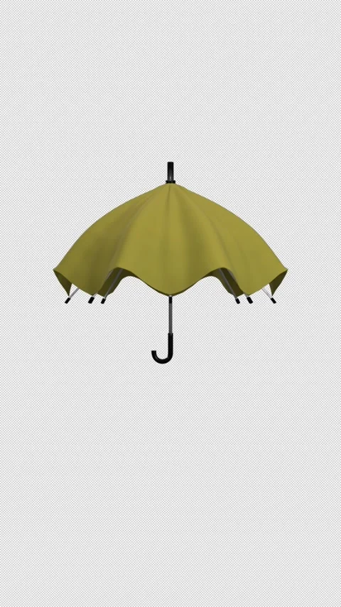Vertical 3d Yellow Umbrella Move Up Open Transition Loop 4k Alpha Stock Footage 347035211
