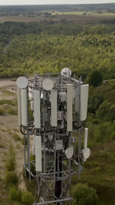 Vertical of 4G tower to provide communication to a small village Video stock 275624445
