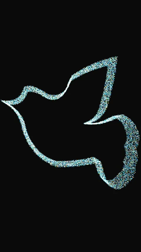 Vertical 4K 3D Peace Dove Particle Loop on Black Background Stockbeeldmateriaal 337481010