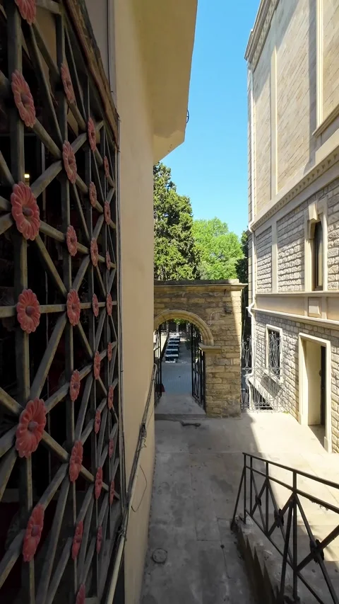Vertical 4K Cinematic View of Historic Landmarks in Baku Old City Stock Footage 339097066