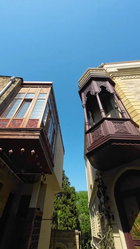 Vertical 4K Cinematic View of Historic Landmarks in Baku Old City Stock Footage 339097067