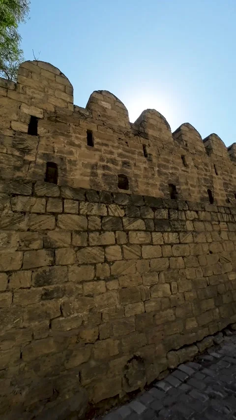 Vertical 4K Cinematic View of Historic Landmarks in Baku Old City Stock Footage 339097087