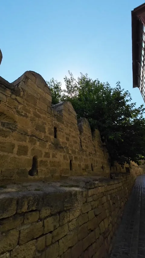 Vertical 4K Cinematic View of Historic Landmarks in Baku Old City Stock Footage 339097090