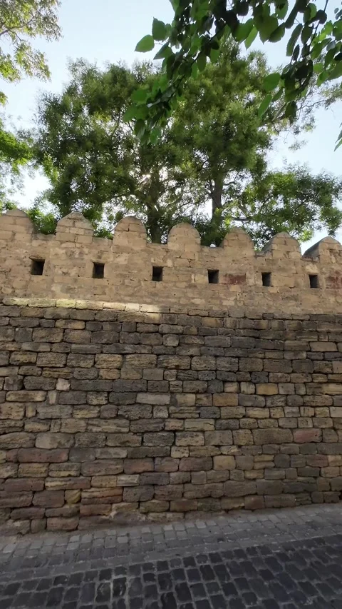 Vertical 4K Cinematic View of Historic Landmarks in Baku Old City Stock Footage 339097105