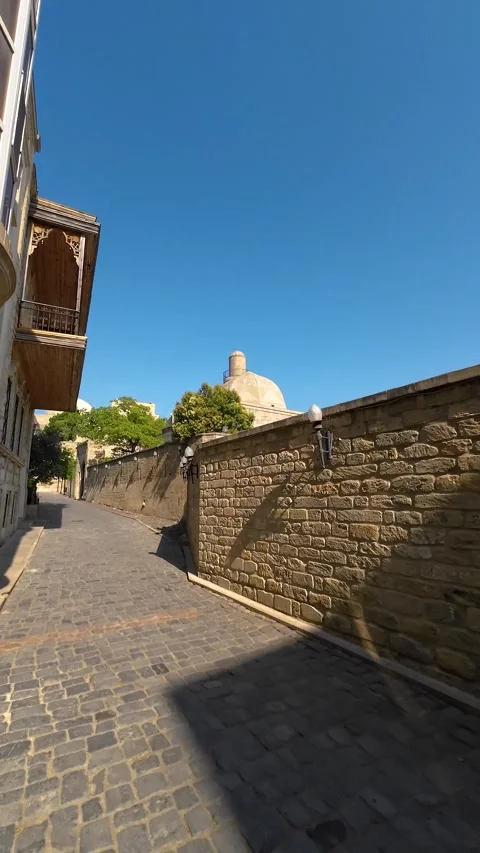 Vertical 4K Cinematic View of Historic Landmarks in Baku Old City Stock Footage 339097131