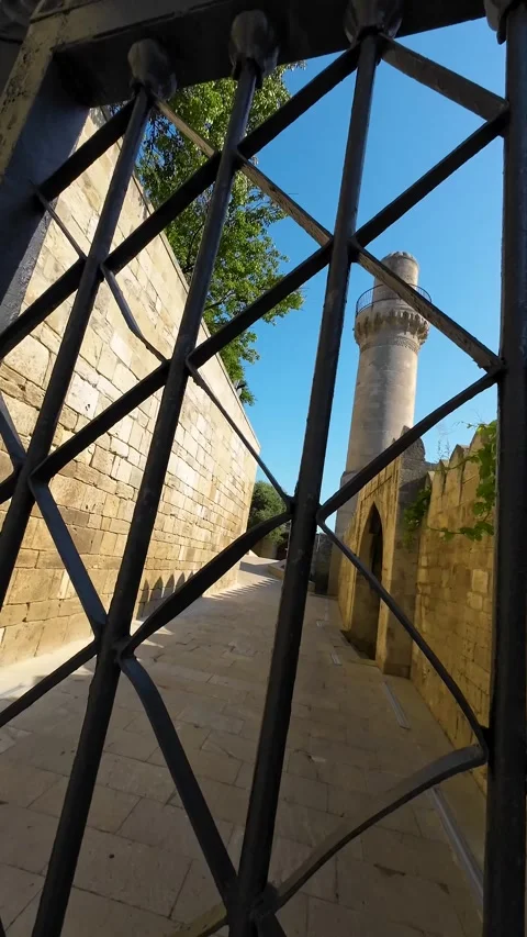 Vertical 4K Cinematic View of Historic Landmarks in Baku Old City Stock Footage 339097146