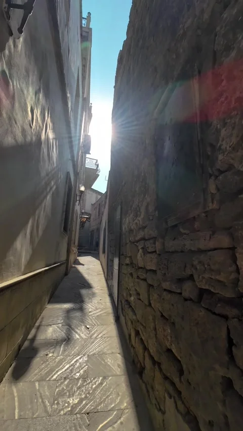 Vertical 4K Cinematic View of Historic Landmarks in Baku Old City Stock Footage 339097165