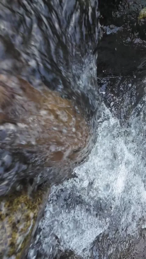 Vertical 4K Close Up of Fast Waterfall Flowing Between Dark Rocks Stock Footage 337158147